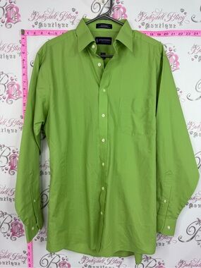 Stafford dress shirt Bright Lime Green Long-Sleeve Button-Up Shirt